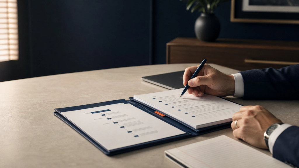 Solo attorney reviewing organized overflow legal work prepared for review